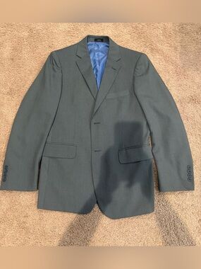 jf j.ferrar Men's Two-Button Charcoal Gray Suit Jacket with Blue Lining